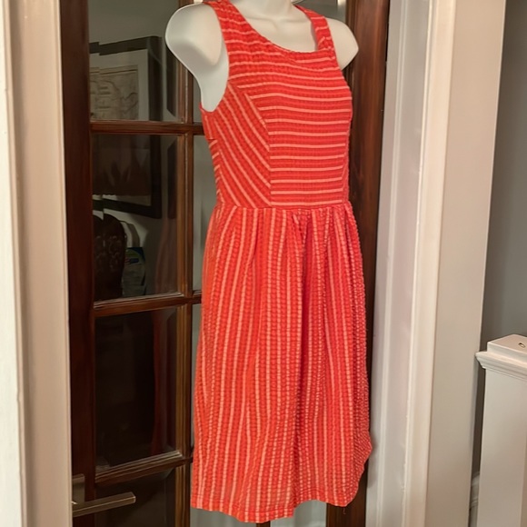 Anthropologie Sleeveless Seersucker Coral Dress with pockets - Size XS - Picture 3 of 7